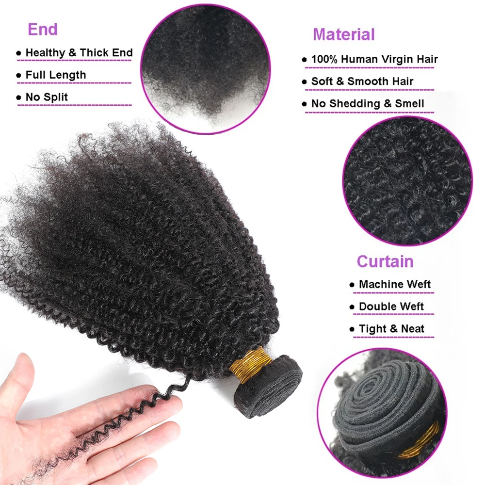 Color: Natural Color, Stretched Length: 12inches - Brazilian Afro Kinky Curly Human Hair Bundles 4b 4c Afro kinky Bulk Human Hair Weave Bundle Deal Hair Extensions Wholesale