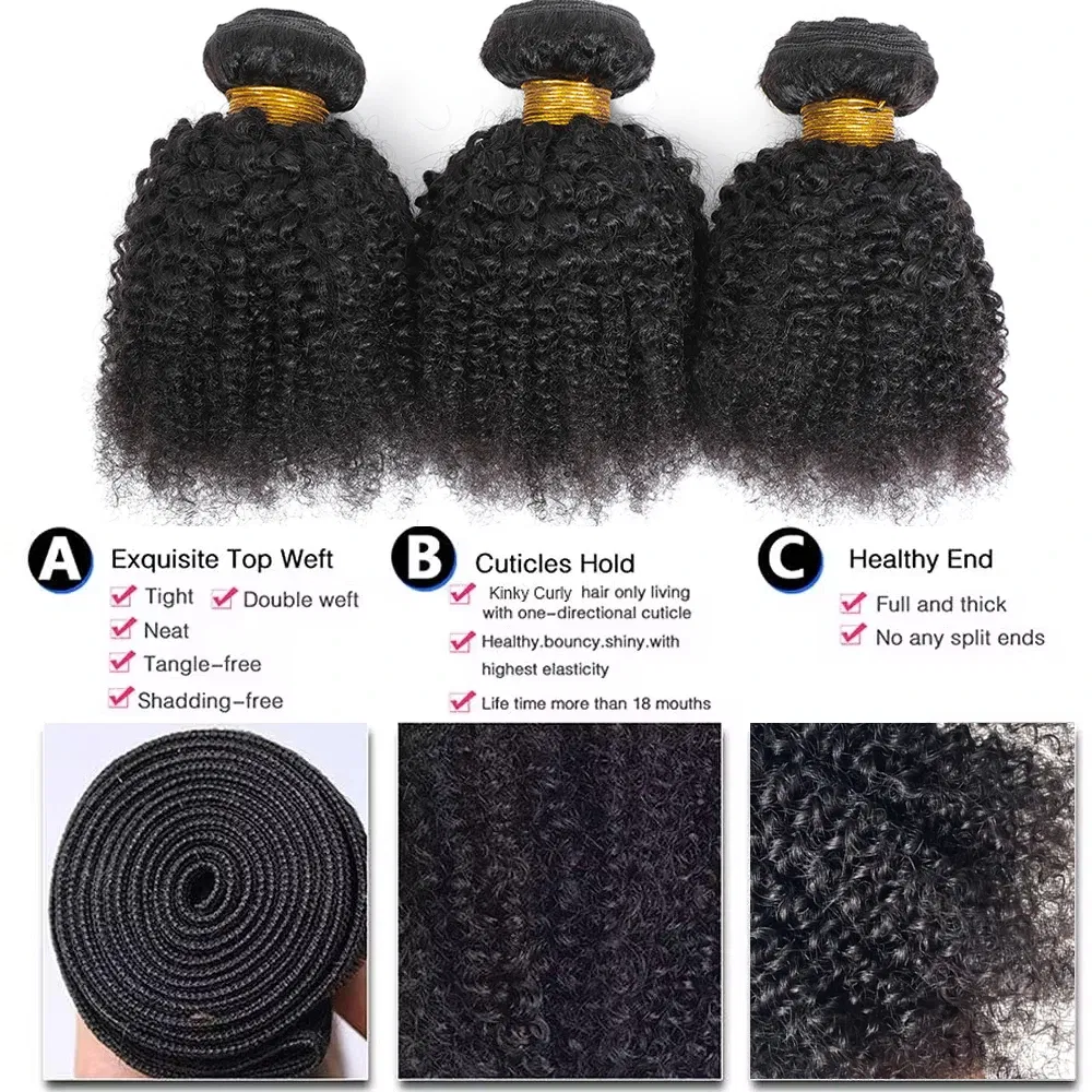Color: Natural Color, Stretched Length: 12inches - Brazilian Afro Kinky Curly Human Hair Bundles 4b 4c Afro kinky Bulk Human Hair Weave Bundle Deal Hair Extensions Wholesale