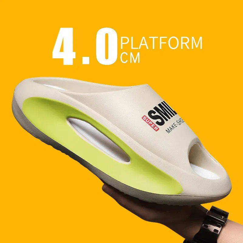 Color: wine red, Shoe Size: 35 - Men's Sandal Slippers New Summer Sneaker Slippers Men Thick Bottom Platform Slides Soft Eva Slippers Casual Beach Shoes