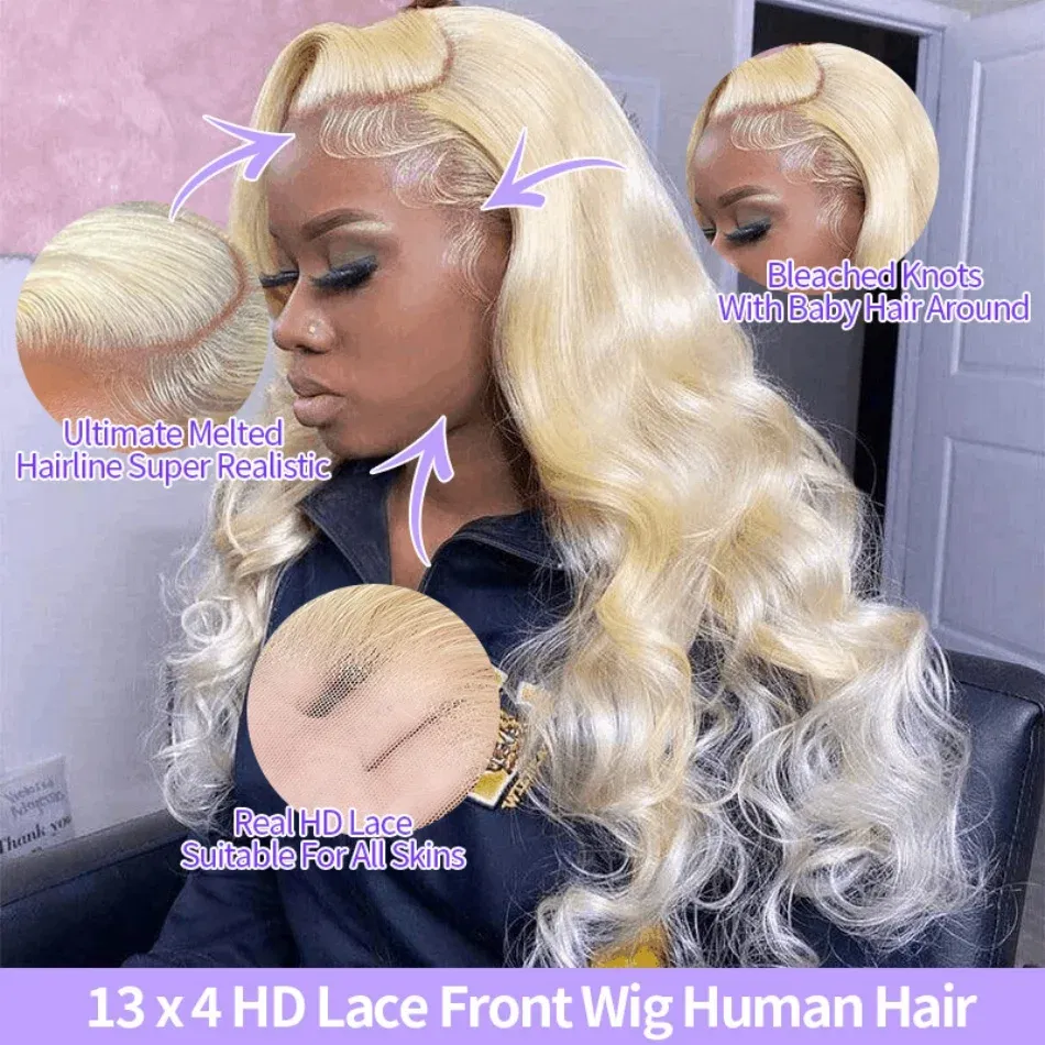 Hair Color: #18, Stretched Length: 32inches, Density: 120%, Ships From: CHINA - Blonde 613 HD Lace Frontal Wig 13x6 Body Wave HD Lace Frontal Wig 613 Colored Human Hair Wigs 30 Inch Long Loose Deep Wig Blonde