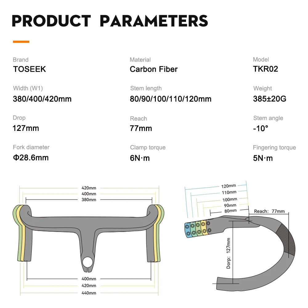Color: black - TOSEEK Carbon Handlebar Road Carbon handlebar Drop bar T800 Carbon Integrated Handlebar Di2 Bicycle Accessories Carbon Drop bar
