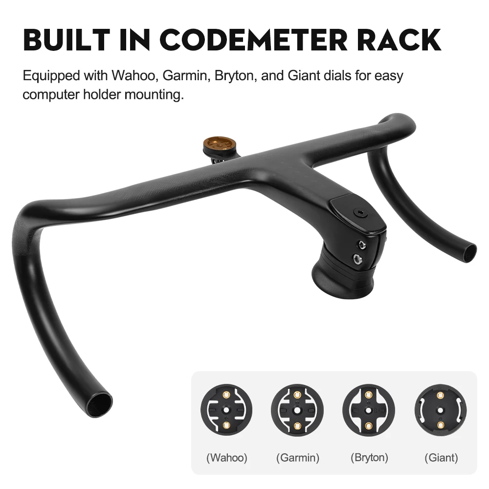 Color: black - TOSEEK Carbon Handlebar Road Carbon handlebar Drop bar T800 Carbon Integrated Handlebar Di2 Bicycle Accessories Carbon Drop bar