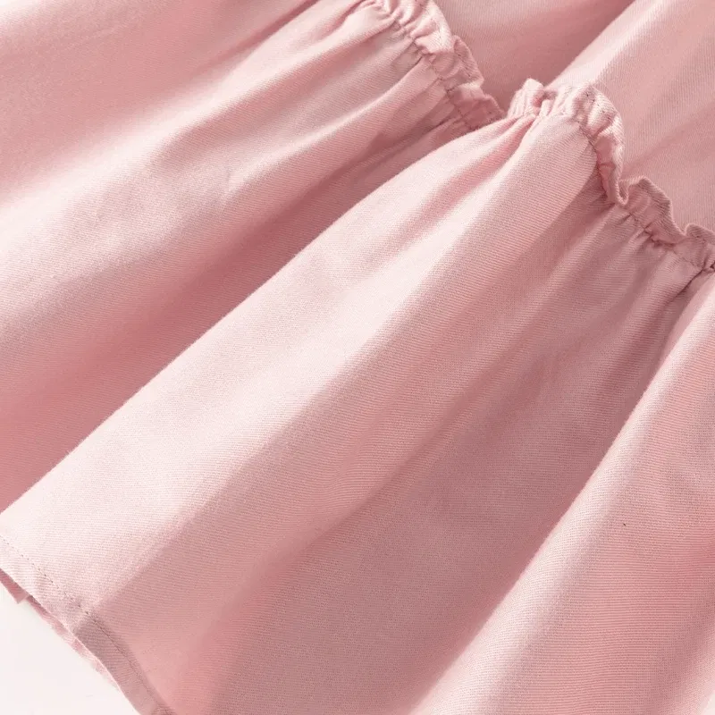 Color: Pink, Kid Size: 15t - Dave Bella Girl's Princess Dress Children 2024 New Spring Comfortable Casual Fashion Pure Cotton Sweet Gentle Pink DK1248025