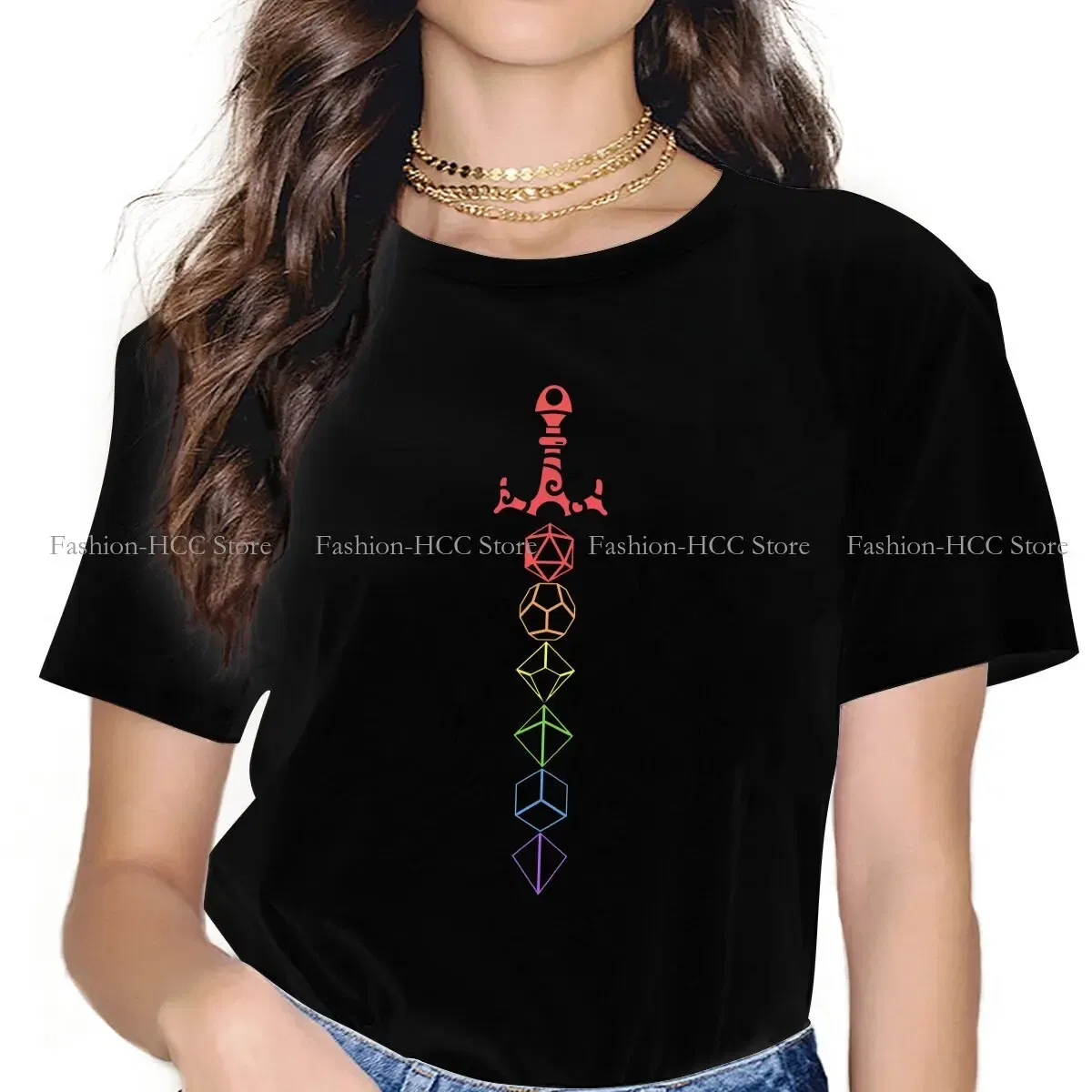 Color: black, Size: S - Rainbow Dice Sword Tabletop RPG Gaming Unique Polyester TShirt DND Game Top Quality Hip Hop Graphic T Shirt Stuff