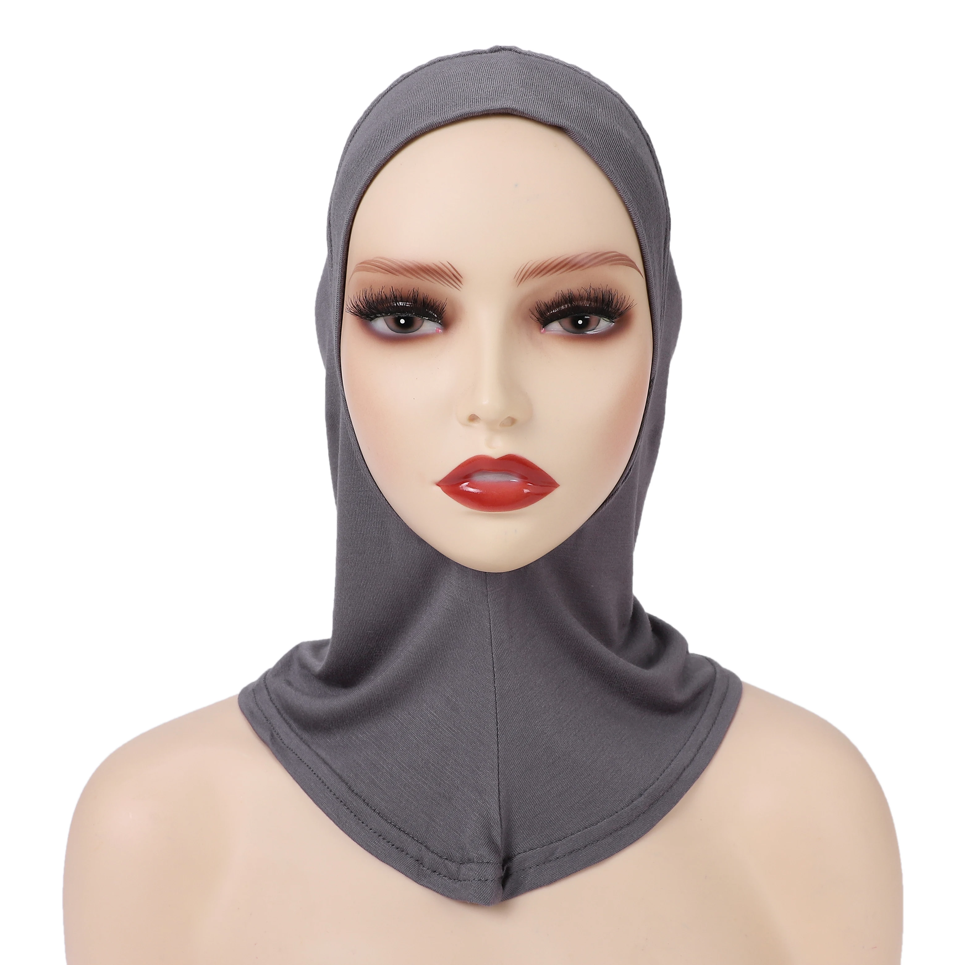 Color: Beige - 1 Piece Turban Caps for Women Muslim Underscarf Modal Hijab Inner Caps Stretchy Full Cover Shawl Cap Full Neck Coverage