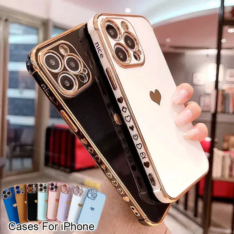 Color: MULTI, Compatible-Phone Models: For iPhone 16 Pro Max, Ships From: CN - Electroplating Side Love Heart Phone Case For IPhone 17 16 15 14 13 12 11 Pro Max XR 8 Plus SE2/SE3 Shockproof Back Cover