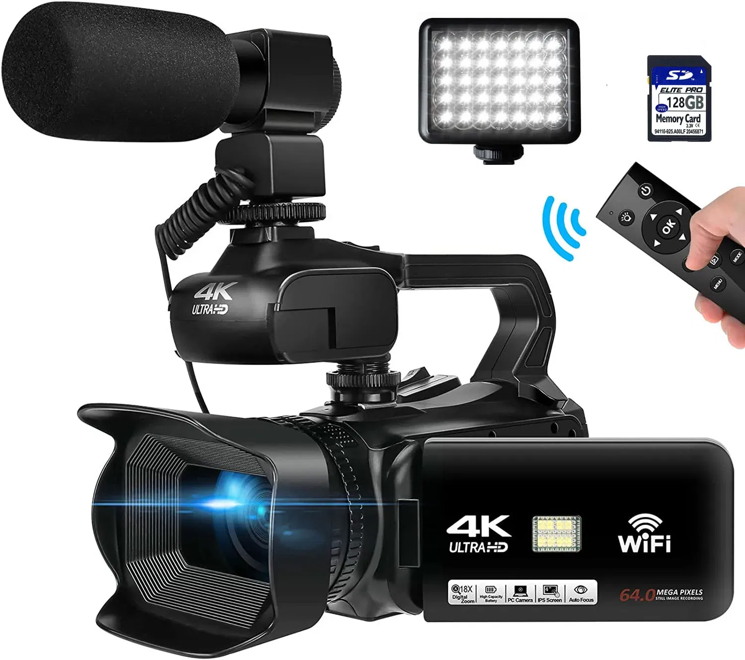 Bundle: Bundle1, Color: GRAY, Ships From: CHINA - New 4.0"Touch Screen Digital Video Camera YouTube Camcorder 4K Ultra HD camera 64MP Streaming Camera