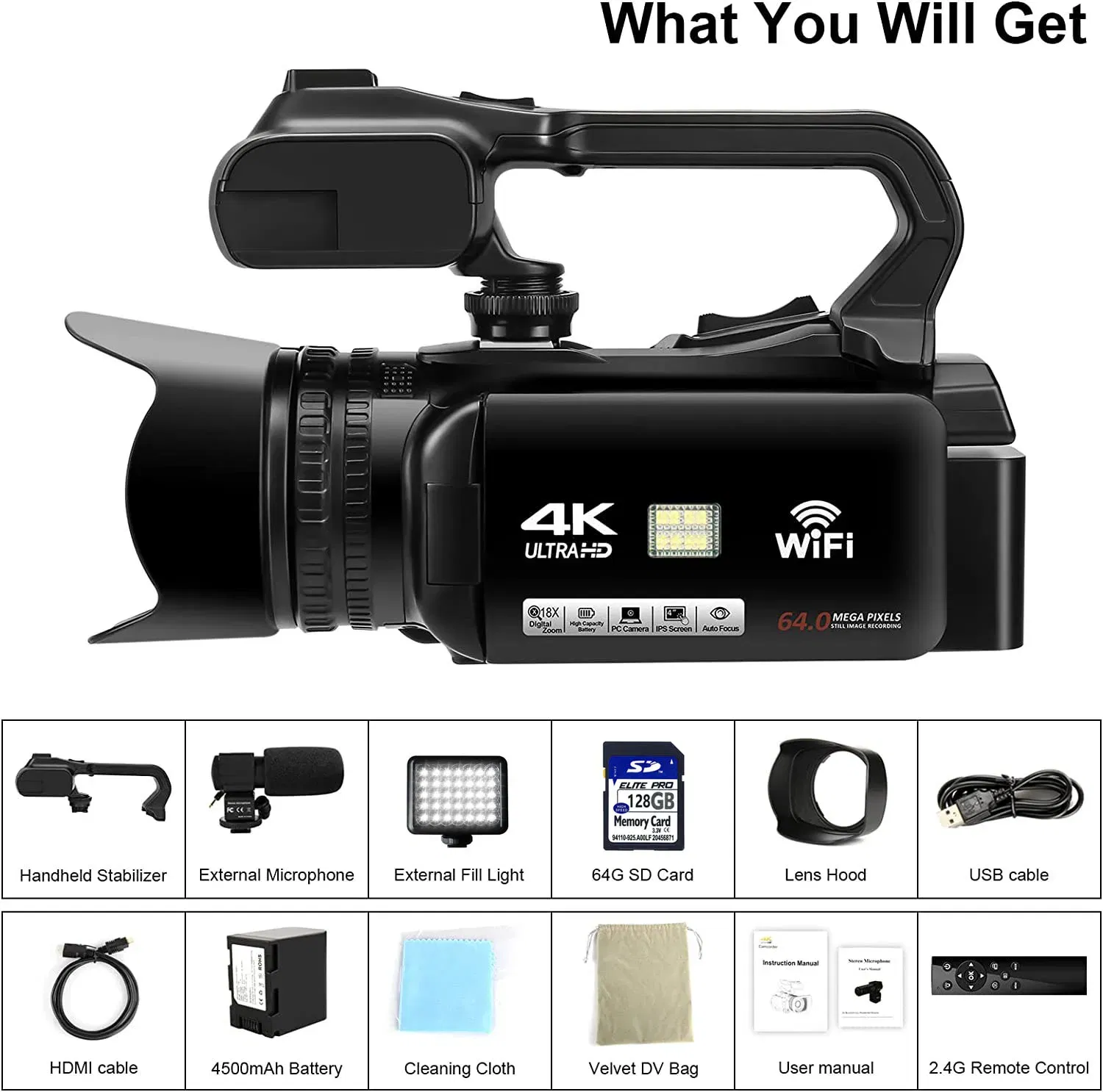Bundle: Bundle1, Color: GRAY, Ships From: CHINA - New 4.0"Touch Screen Digital Video Camera YouTube Camcorder 4K Ultra HD camera 64MP Streaming Camera