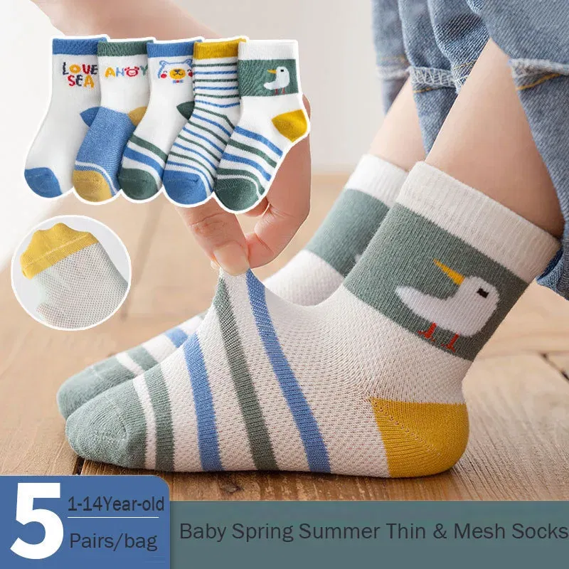 Color: Gold, Size: 7-9T - Baby Socks Summer Mesh Socks Childrens' Summer Socks Breathable Cotton Socks for Boys 5 Pairs/lot