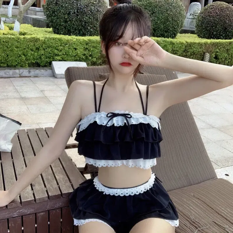 Color: Pink, Size: M - Bikini Sets Women Kawaii Girlish Design Tender Teens Slim Chic Beach Simple Feminino Daily Ruffles Japan Style Cool Sexy