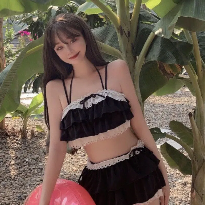 Color: Pink, Size: M - Bikini Sets Women Kawaii Girlish Design Tender Teens Slim Chic Beach Simple Feminino Daily Ruffles Japan Style Cool Sexy