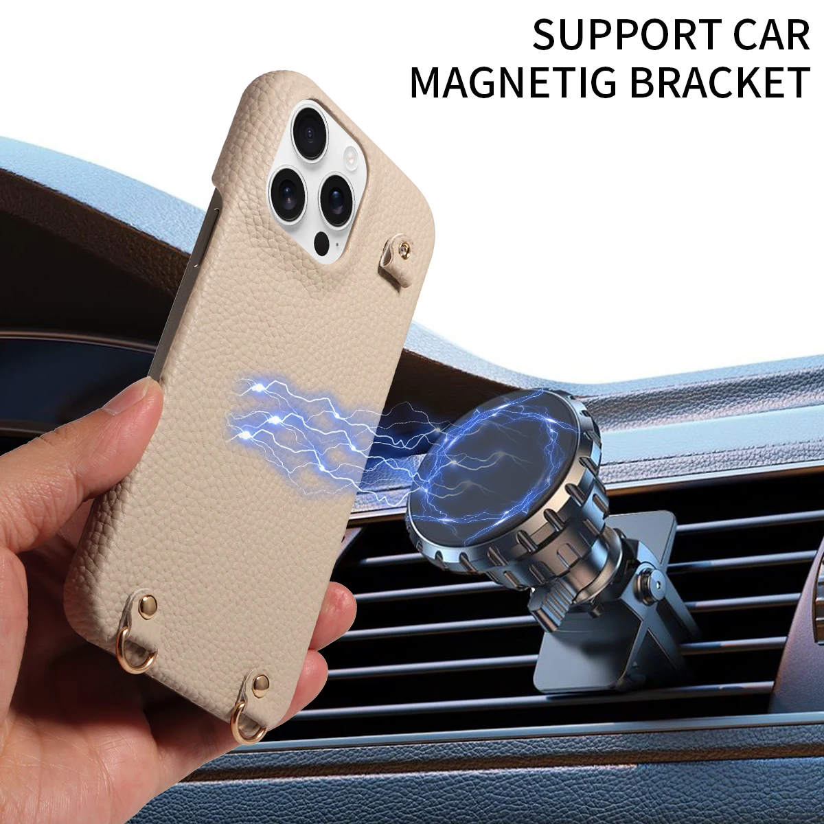 Color: Gold, Bundle: Case & Strap, Material: Artificial Leather, Compatibility by Model: iPhone 13 Pro - For IPhone16 15 Pro Max 14 13 12 Series PU Leather Magsafe Magnetic Wireless Charging Shockproof Crossbody Wallet Phone Case