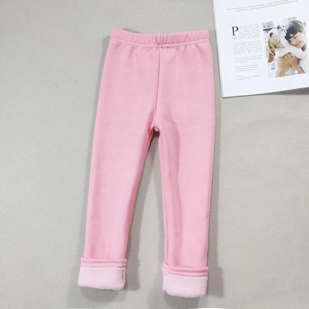 Color: Dark Grey, Kid Size: 3T - 2024 Girls' Pants Children's Winter Thickened Warm Pants Warm Elastic Pink Navy Blue Underpants Boys' Pants