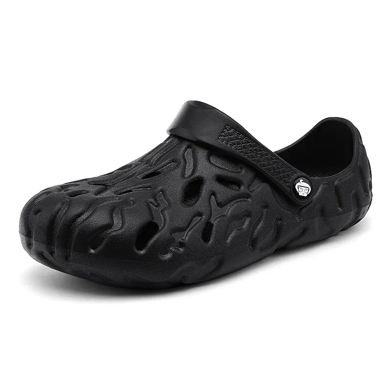 Color: Beige, Shoe Size: 47 - Men Summer Slippers Thick Sole Mens Clogs Sandals Hollow Breathable Flip Flops Sandals Shoes Fashion Beach Slippers