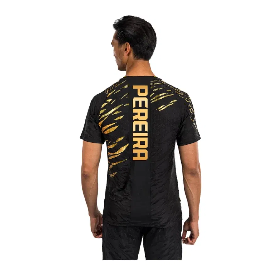 Color: Beige, Size: S - 2025 New quick-drying tops for Summer  Men's UFC Fusion by Venum Black/Gold Alex Pereira Authentic Fight Night Champion Walkout