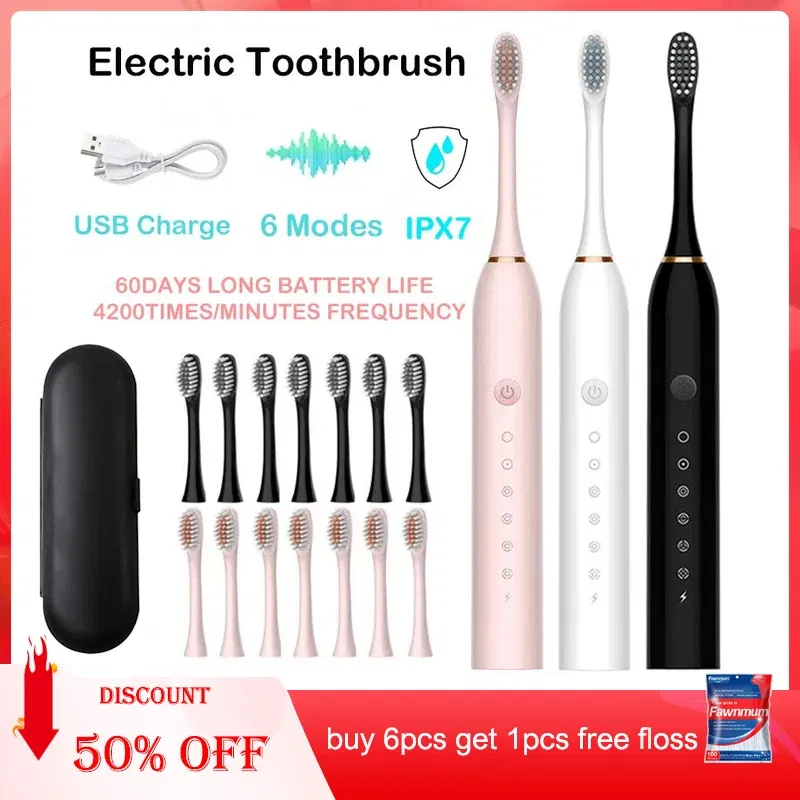 Color: WHITE - Sonic Electric Toothbrush Adult Smart Timing Tooth Brush Teeth Clean Whitening Fast USB Rechargeable Toothbrush Replacement Head