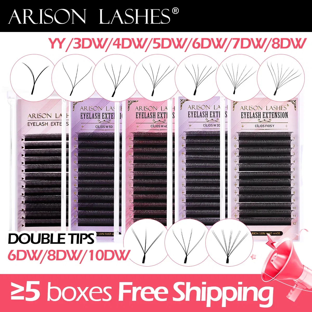 Color: Brushed Slate, Curl: D, Thickness: 0.07mm, Length: 15mm - ARISON LASHES W Shape 3/4/5/6D Eyelashes Extension Premade Volume Fans YY-shape Lashes Faux Mink Soft Easy Faning Natural Lashes