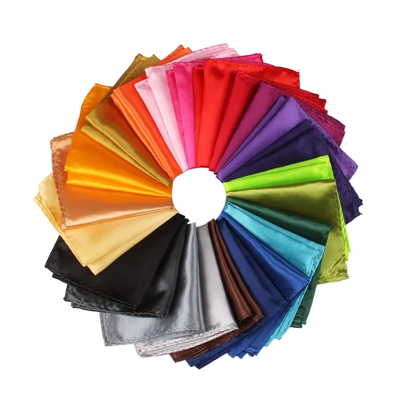 Color: Rose Red - Satin Handkerchief For Men Candy Color Mens Suits Pocket Square Business Chest Towel Hanky Suit Napkin Solid Hankies