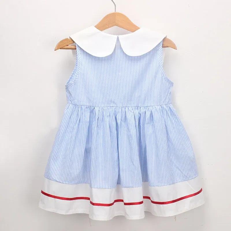 Color: PURPLE, Kid Size: 6T - 2024 New Summer 2-7Yrs Baby Girl Party Dress Sleeveless Cotton Embroidery Splicing Kids Princess Dresses Sister Clothing