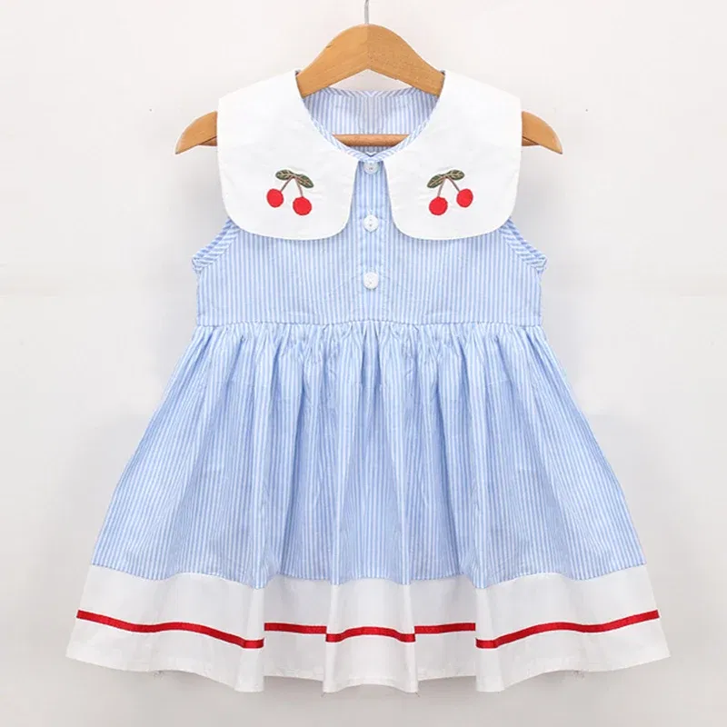 Color: PURPLE, Kid Size: 6T - 2024 New Summer 2-7Yrs Baby Girl Party Dress Sleeveless Cotton Embroidery Splicing Kids Princess Dresses Sister Clothing