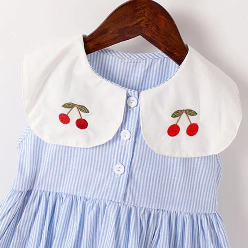 Color: PURPLE, Kid Size: 6T - 2024 New Summer 2-7Yrs Baby Girl Party Dress Sleeveless Cotton Embroidery Splicing Kids Princess Dresses Sister Clothing