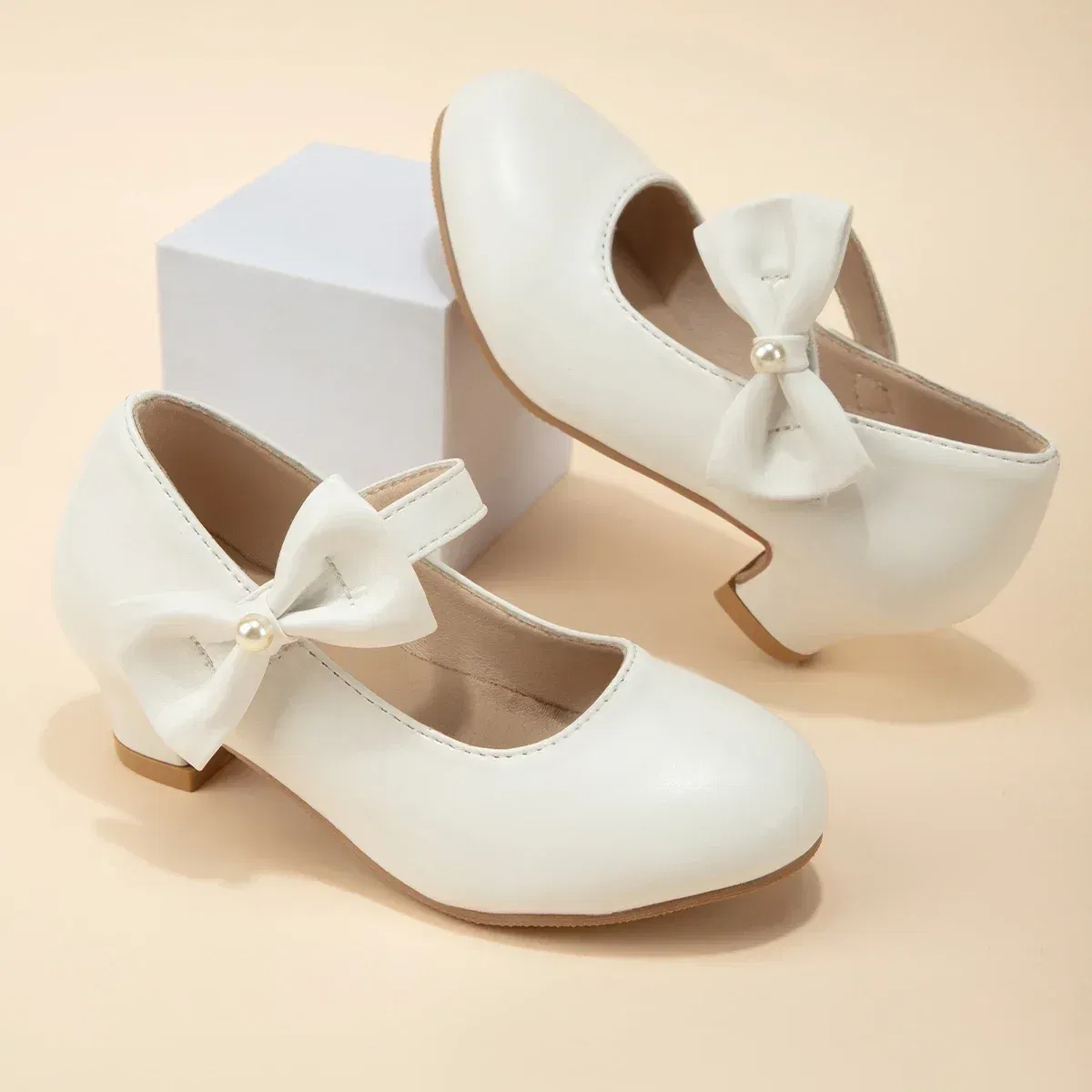 Shoe Size: 29, Color: Gold - Children's Bowknot Wedding Party Princess Shoes Big Kids White Gold Dance Dress Shoes Small Square Heel Children's Shoes