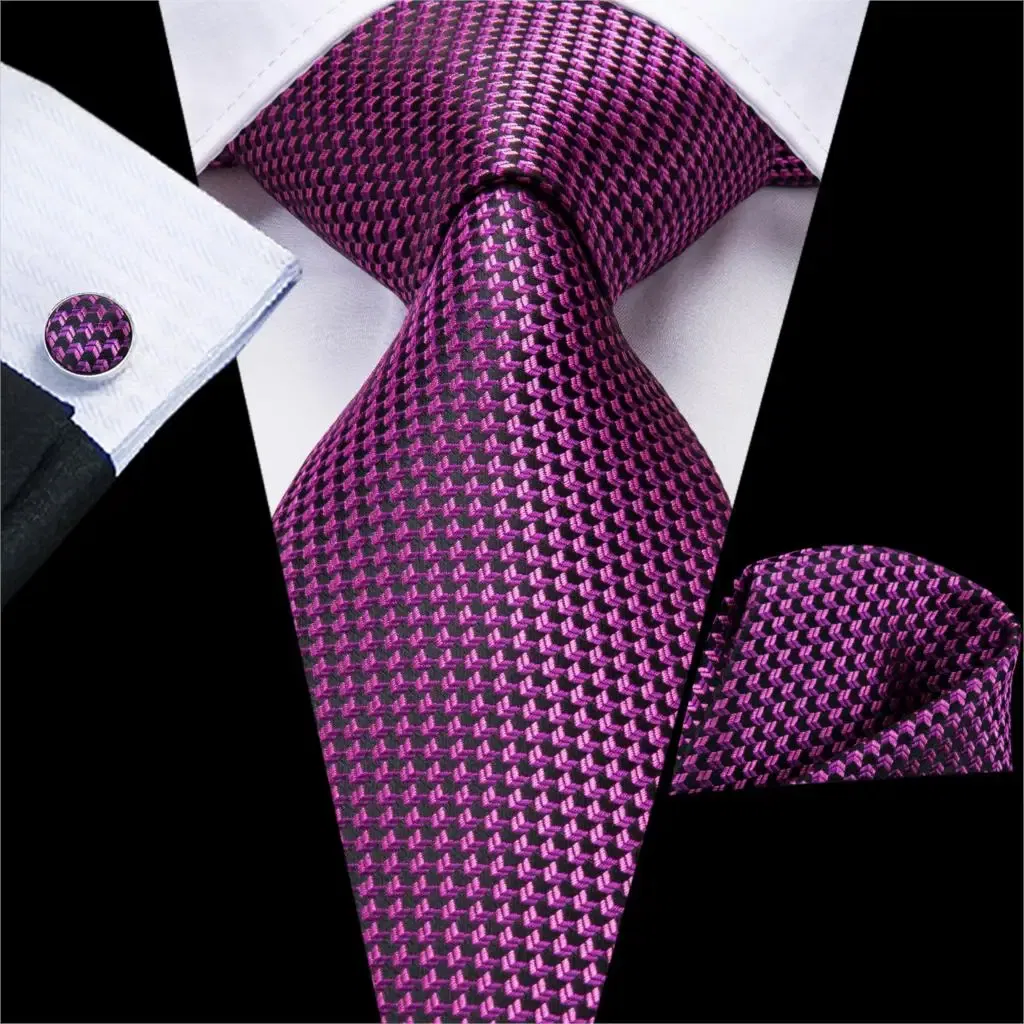 Color: black - Hi-Tie Purple Paisley Silk Elegent Tie for Men Novelty Design Handky cufflink Tie Set Party Business Wedding Dropshipping