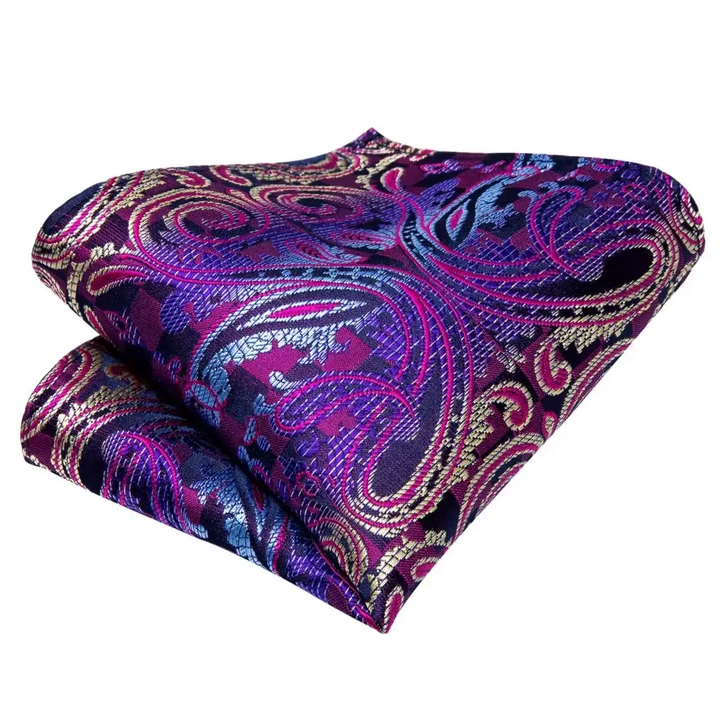 Color: black - Hi-Tie Purple Paisley Silk Elegent Tie for Men Novelty Design Handky cufflink Tie Set Party Business Wedding Dropshipping
