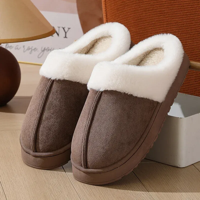 Color: Straw, Shoe Size: 38-39, Ships From: CHINA - Asgard Plush Women Slippers Thick Sole Non-slip Outdoor Fuzzy Slides Winter New Fur Collar Cotton Shoes Winter Warm Home Slipper