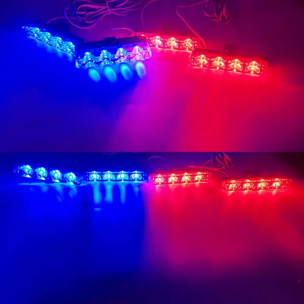 Emitting Color: Crystal Blue - 4 In 1 Red Blue Emergency Strobe Lights Police Lights 12V With Wireless Remote Control Flash Grille Light for Cars Truck Van SUV