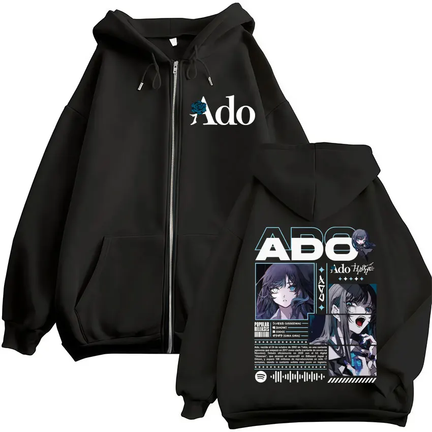Color: GRAY, Size: M - Ado World Tour 2025 Hibana Zipper Hoodies Men Women Clothing Fashion Harajuku Zip Up Sweatshirts Pullover Jacket Coat Streetwear