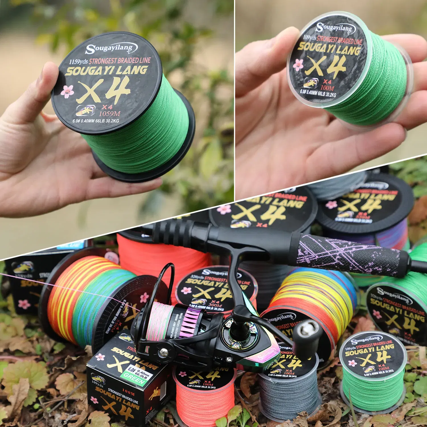 Color: Blue, Line Number: 1.1 - Sougayilang Braided Line 4X 100/300m 5 Color All for Fishing Line MaxDrag 66LB Multifilament PE Line for Saltwater Sea Fishing