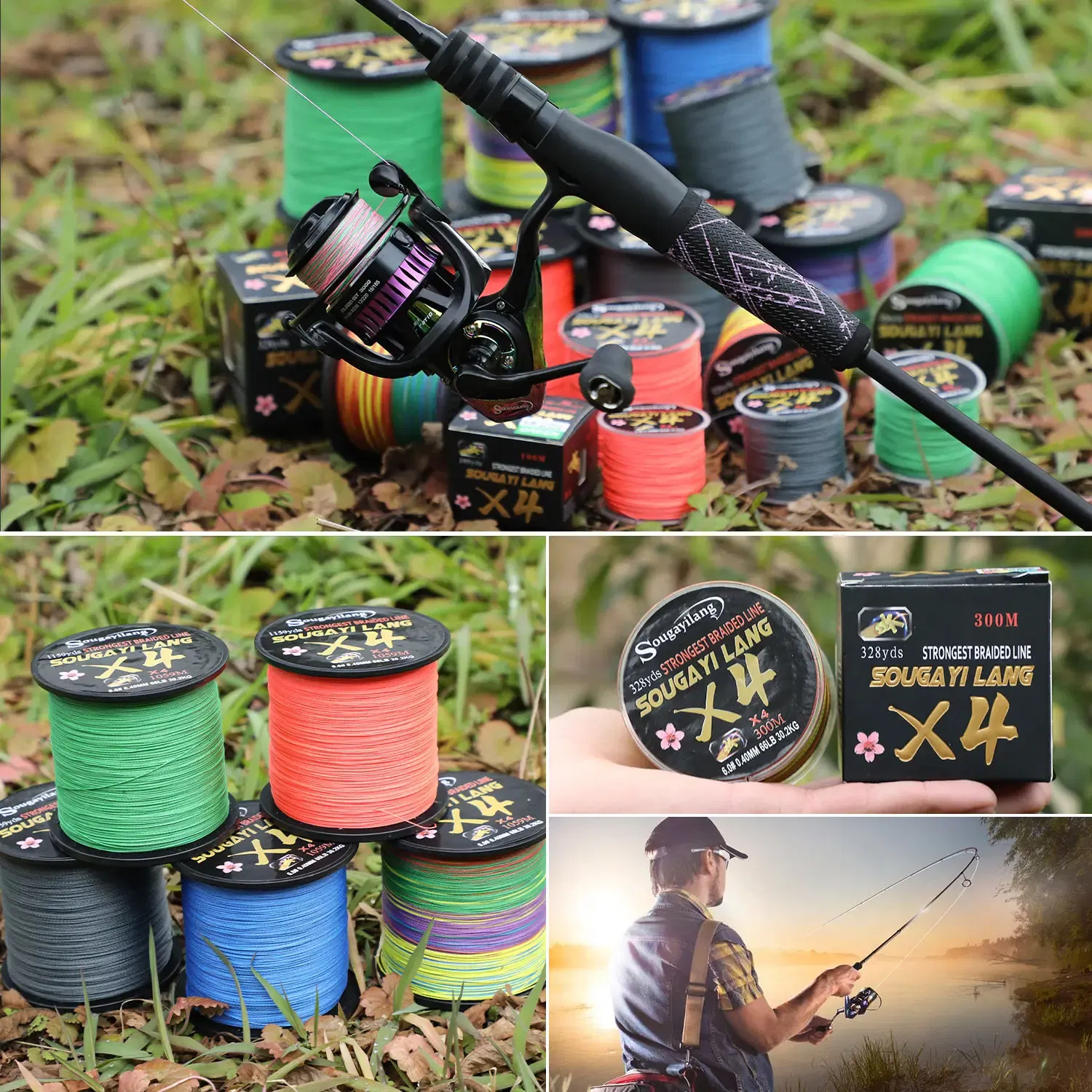 Color: Blue, Line Number: 1.1 - Sougayilang Braided Line 4X 100/300m 5 Color All for Fishing Line MaxDrag 66LB Multifilament PE Line for Saltwater Sea Fishing