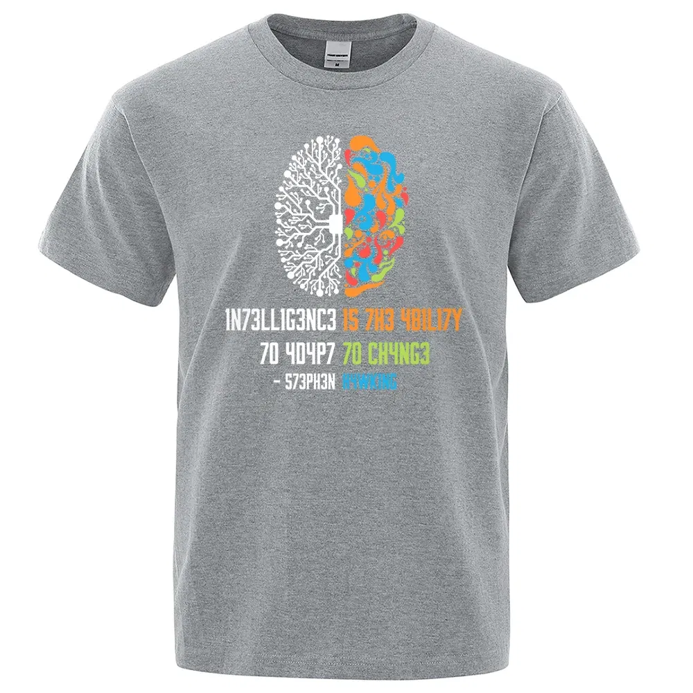 Color: GRAY, Size: XL - Intelligence Is The Ability To Adapt To Change Tops Men Women Shirt Loose Clothing Loose Cotton Oversize Tshirt Hip Hop Tops