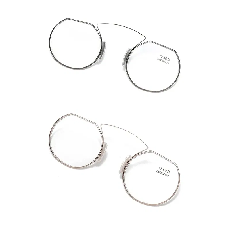 Frame Color: Silver, Eye Prescription: +250 - Women Clip Nose Reading Glasses Anti Blue Light Presbyopic Glasses Men Portable Men's Eyeglasses Anti-Lost Legless Bezel + Case