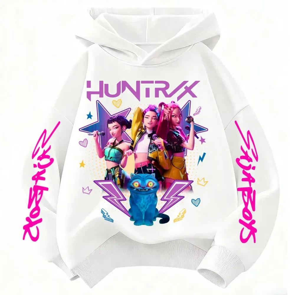 Color: Blue, Kid Size: 5 - Demone Hunter Girl's Pink Hooded Streetwear Autumn Cute Anime Baby Pullover Kids Y2K Kawaii Long Sleeved T-shirt Casual Clothes