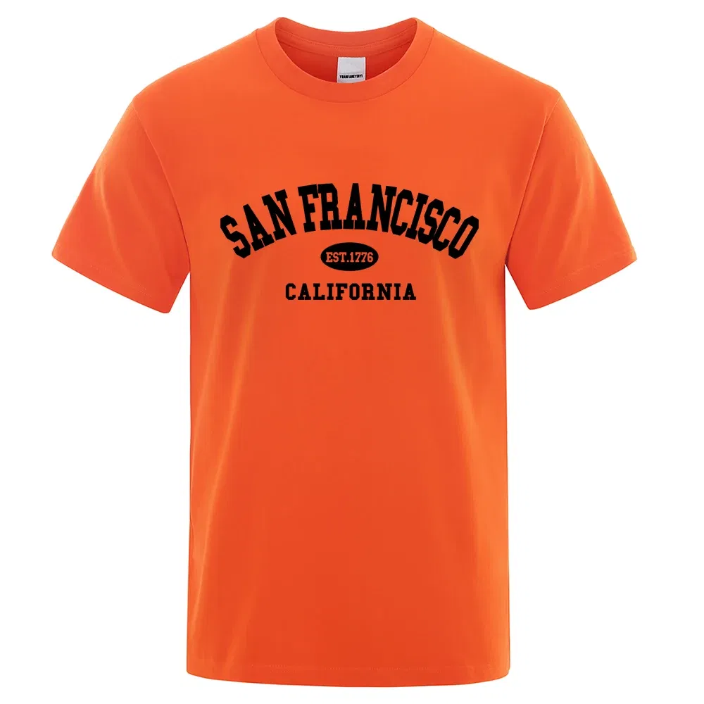 Color: army green, Size: S - Sanfrancisco Est.1776 California Letter T-Shirts Men Fashion Oversized Tops Summer Tshirt Loose Designer Luxury Tee Clothing