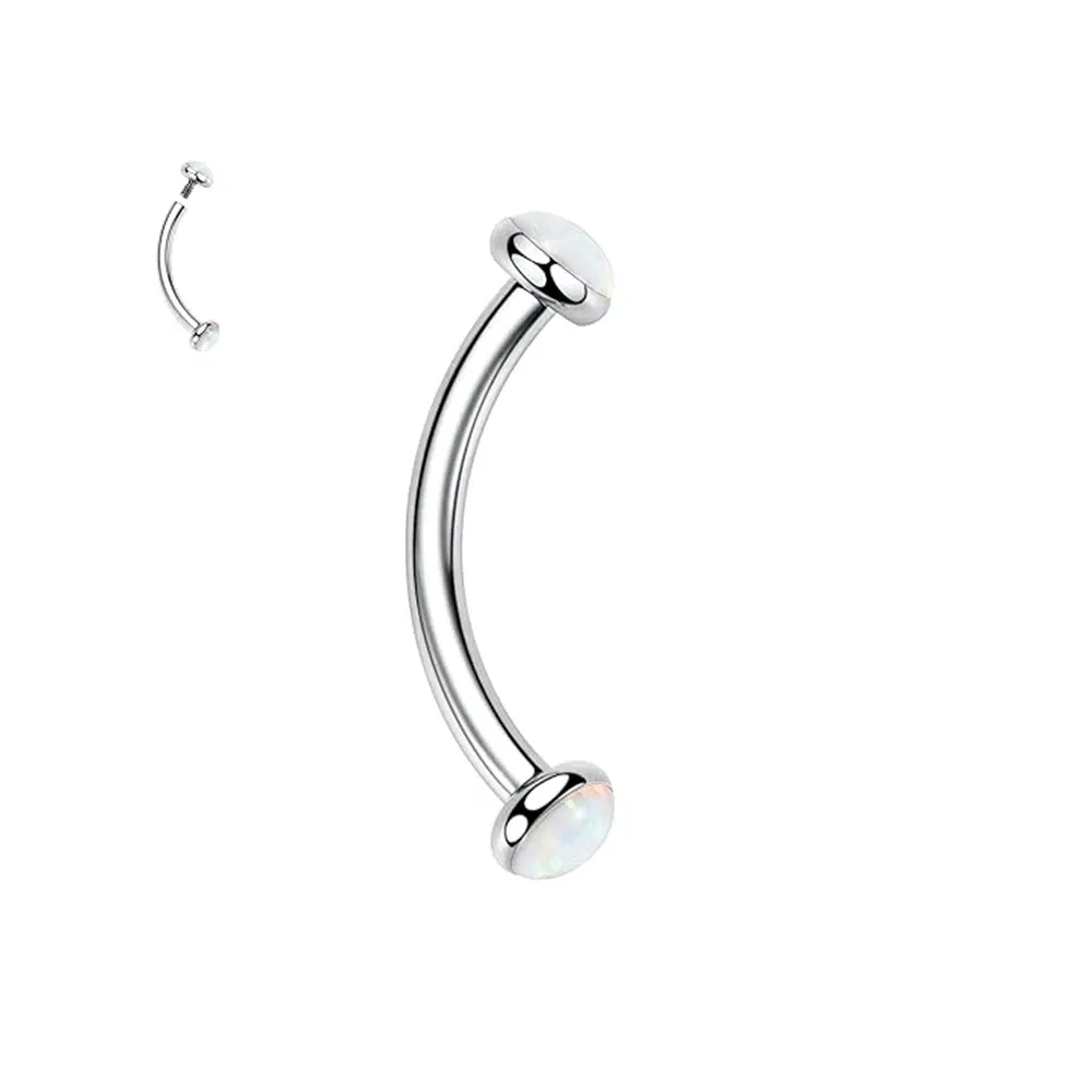 Metal color: Blue Zinc Plated, Main Stone Color: GRAY - 3/4/5mm Opal Steel Eyebrow Ring Internally Threaded 6mm -14mm Bar Curved Barbell Monroe Lip Stud Ear Tragus Piercing