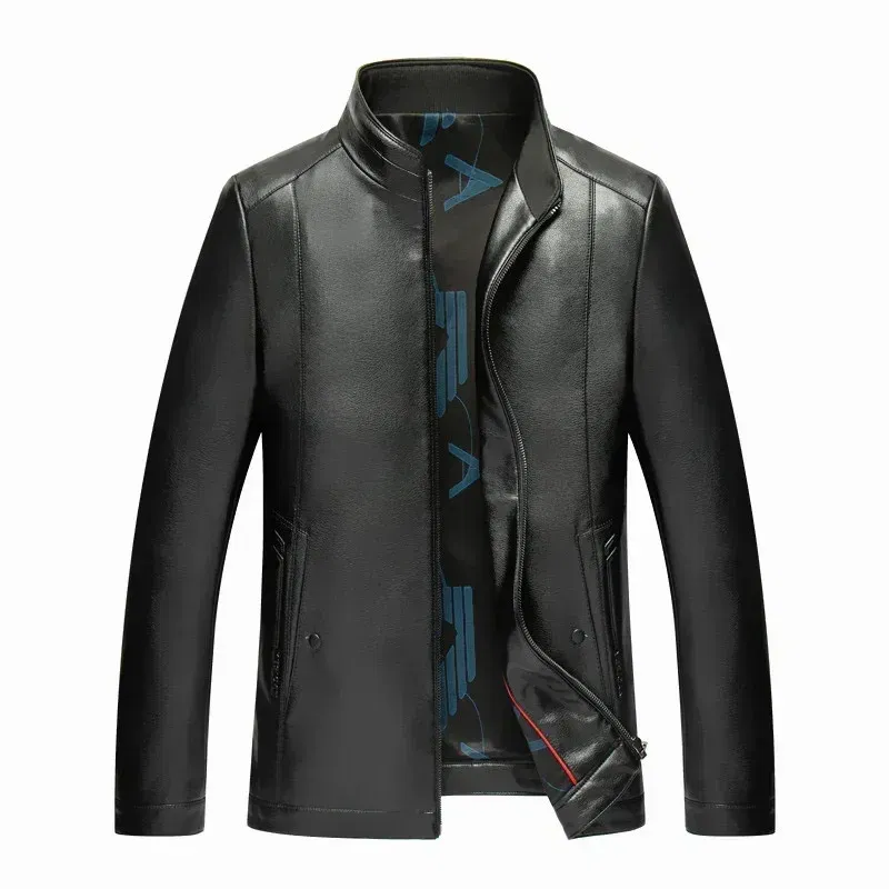 Color: Beige, Size: XXXL - QYLVAWOY Genuine Leather Jacket Men Short Black Leather Coat Male Real Sheepskin Leather Jackets Jaqueta Masculina Men's Clothes