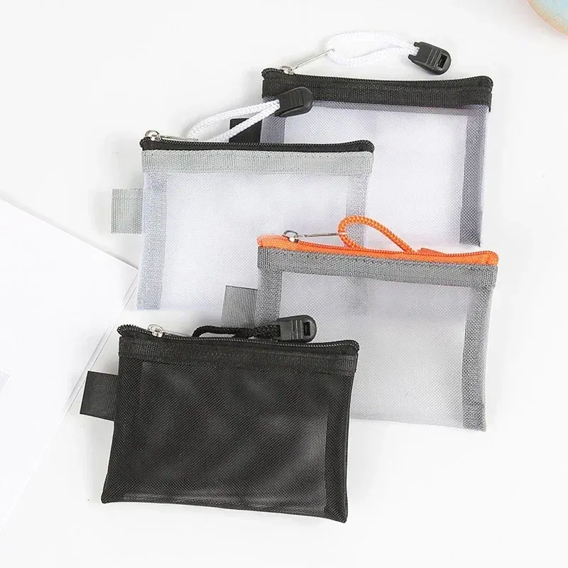 Color: Clear - Mini Mesh Coin Bags Money Earphone Data Line Storage Bags Bus ID Credit Card Holder Zipper Pouch Traveling Small Coin Wallet