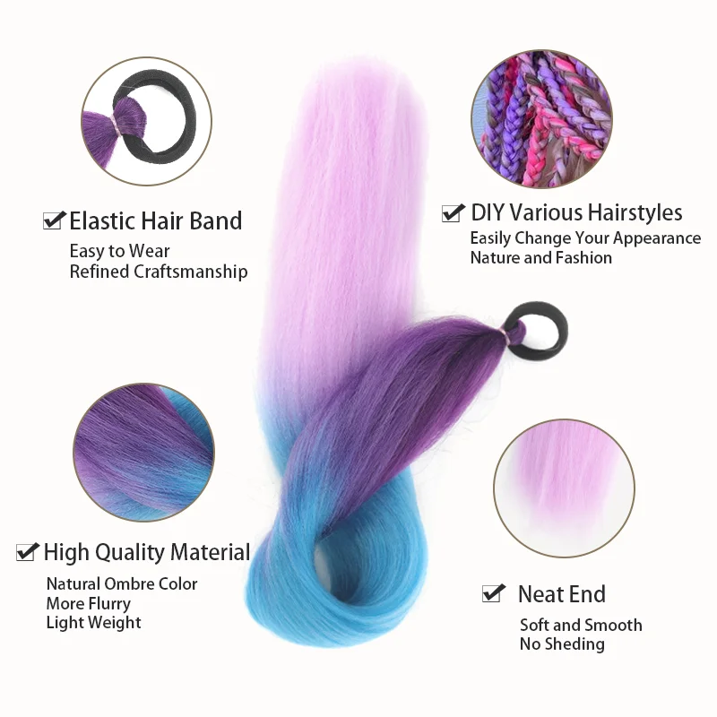 Color: T1B/4/30, Stretched Length: 26inches - LUPU Synthetic Ponytail Extension with Elastic Tie Hair Band 26" Long Straight Colored Braiding Ponytail Ombre Pink Purple Blue