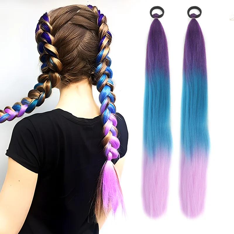 Color: T1B/4/30, Stretched Length: 26inches - LUPU Synthetic Ponytail Extension with Elastic Tie Hair Band 26" Long Straight Colored Braiding Ponytail Ombre Pink Purple Blue