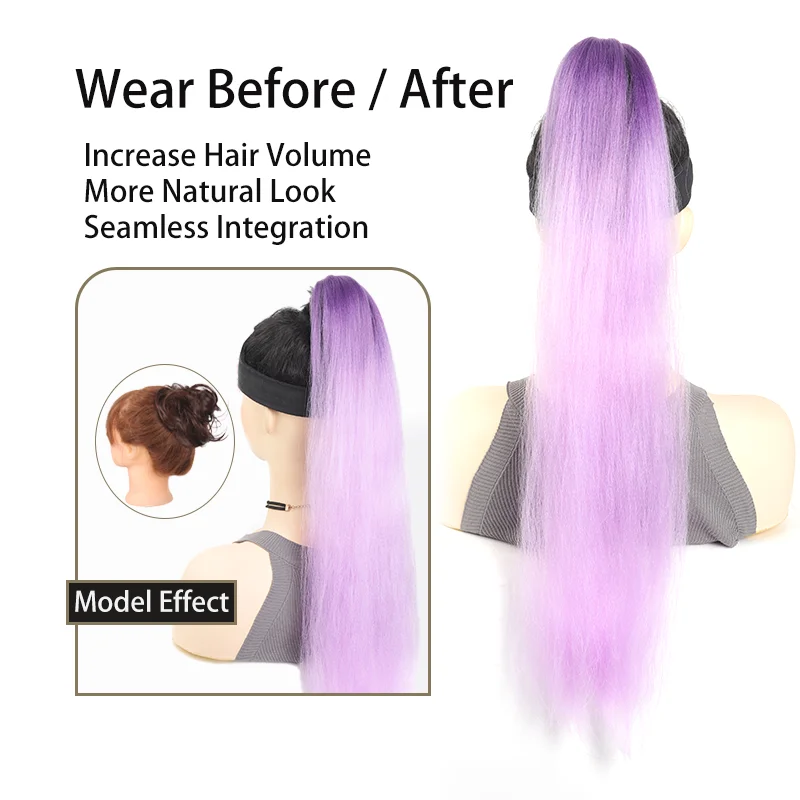 Color: T1B/4/30, Stretched Length: 26inches - LUPU Synthetic Ponytail Extension with Elastic Tie Hair Band 26" Long Straight Colored Braiding Ponytail Ombre Pink Purple Blue