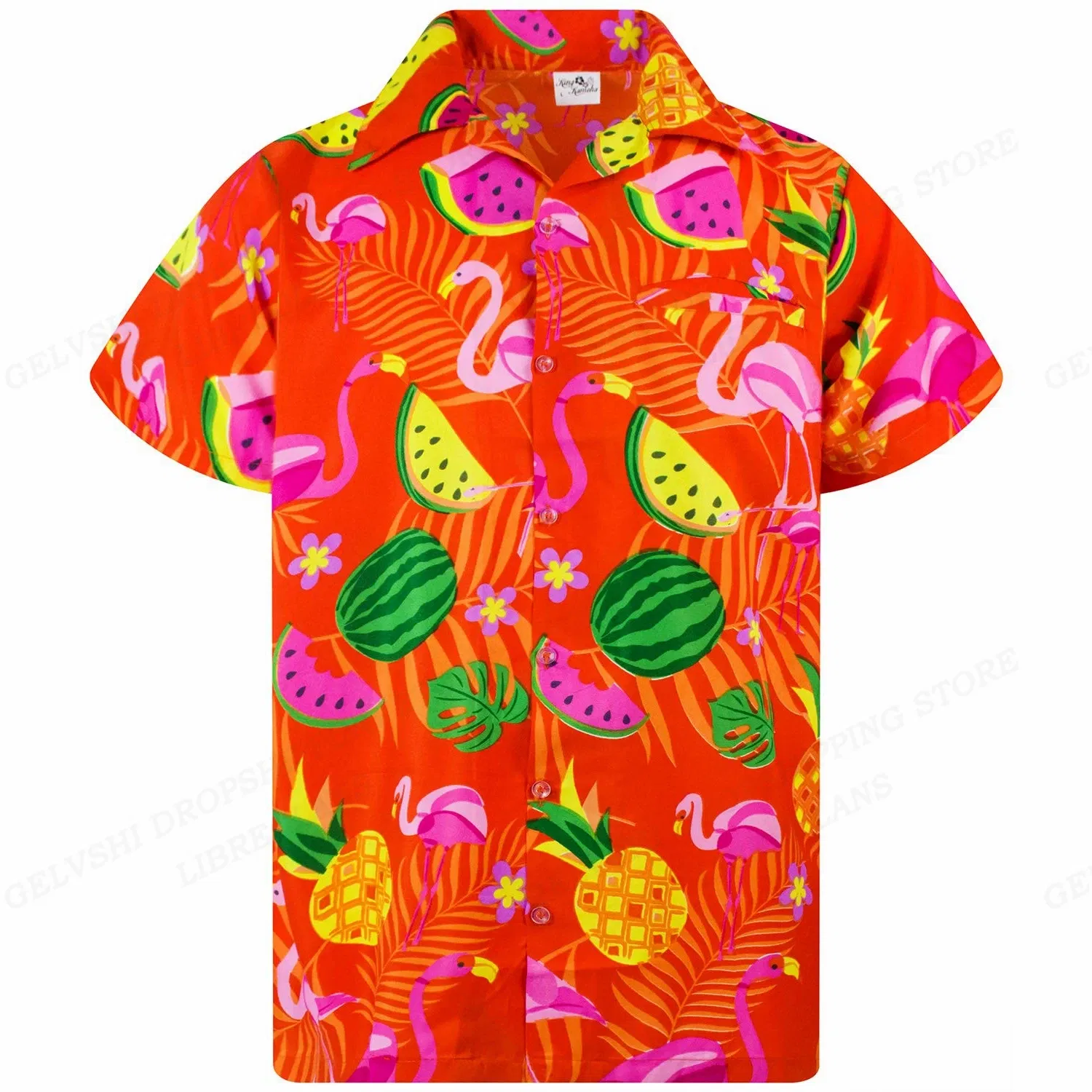 Color: Dark Grey, Size: XL - Flamingo Hawaiian Shirts Beach Summer Men's Shirt Tropic Leaf 3D Print Shirts Men Women Fashion Blouse Short Sleeve Vocation