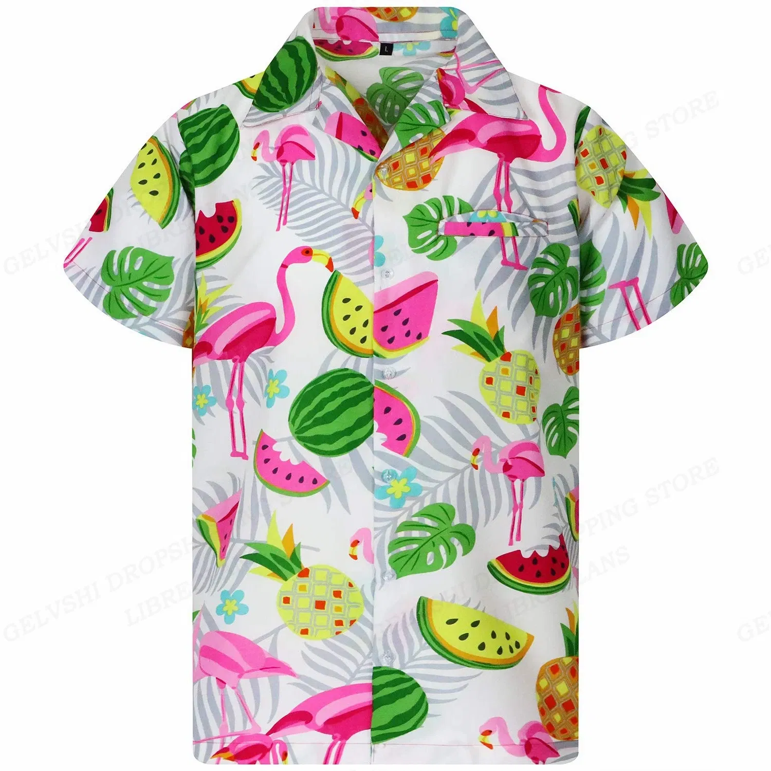 Color: Dark Grey, Size: XL - Flamingo Hawaiian Shirts Beach Summer Men's Shirt Tropic Leaf 3D Print Shirts Men Women Fashion Blouse Short Sleeve Vocation