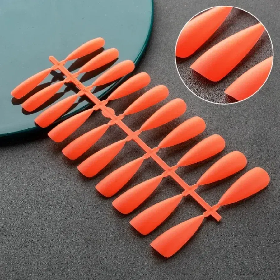 Color: Red - Matte False Nails 24PCS  Head Frosted Press Glue on Fake Nail Tips Ballet Detachable Full Cover Artificial Fingernails