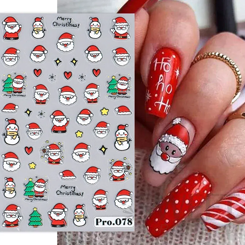 Color: Fuchsia - 5D Embossed Elk Nail Art Sticker Cute Christmas Winter Santa Claus Snowflake Gingerbread Man Engraved Slider Manicure Decoration