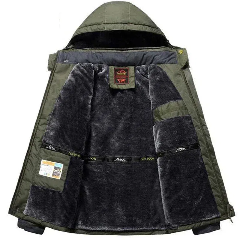 Color: Beige, Size: 4XL - Winter Jacket Men Thick Fleece Waterproof Outwear unload Jackets Men's Windbreaker Army Parka Raincoat Coats Plus Size 8XL 9XL