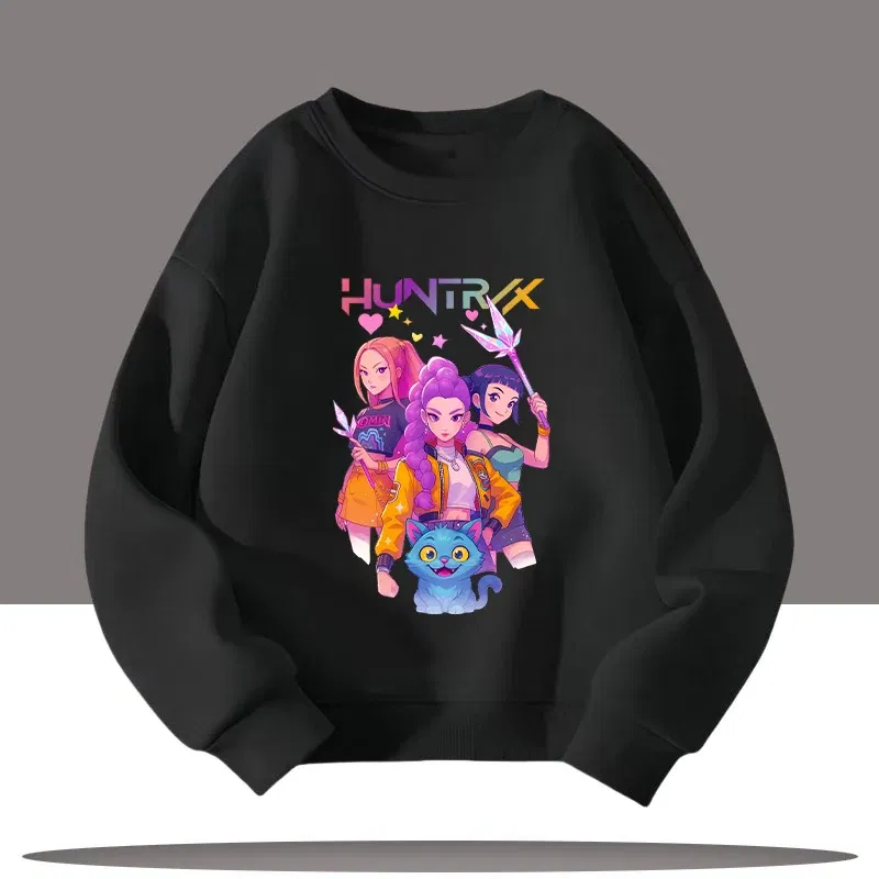 Color: Pink, Kid Size: 9 - K-pop Demon Hunters Cartoon Print 3-12 Year Old New Style Kids Round-neck Sport Shirt Cute Girl Casual Top Children's Clothing