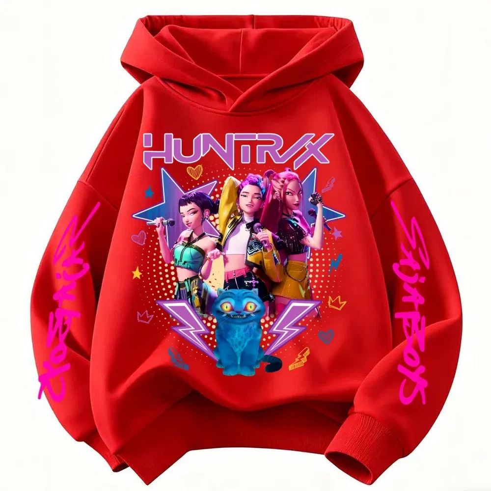 Color: black, Kid Size: 7 - Demone Hunter Girl's Pink Hooded Streetwear Autumn Cute Anime Baby Pullover Kids Y2K Kawaii Long Sleeved T-shirt Casual Clothes